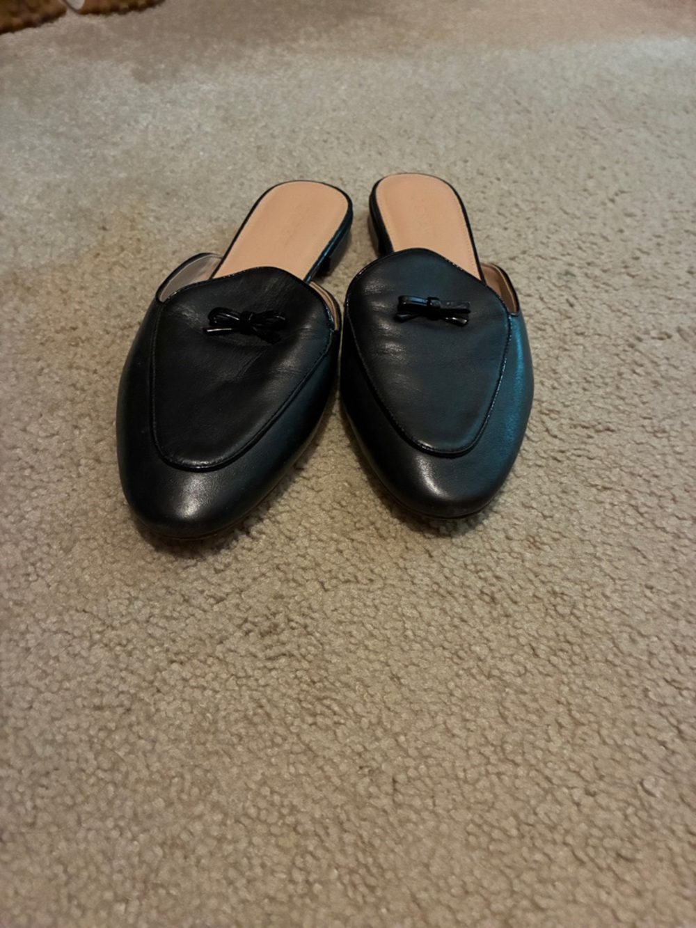 J. Crew Black Leather Bow-Trim Mules